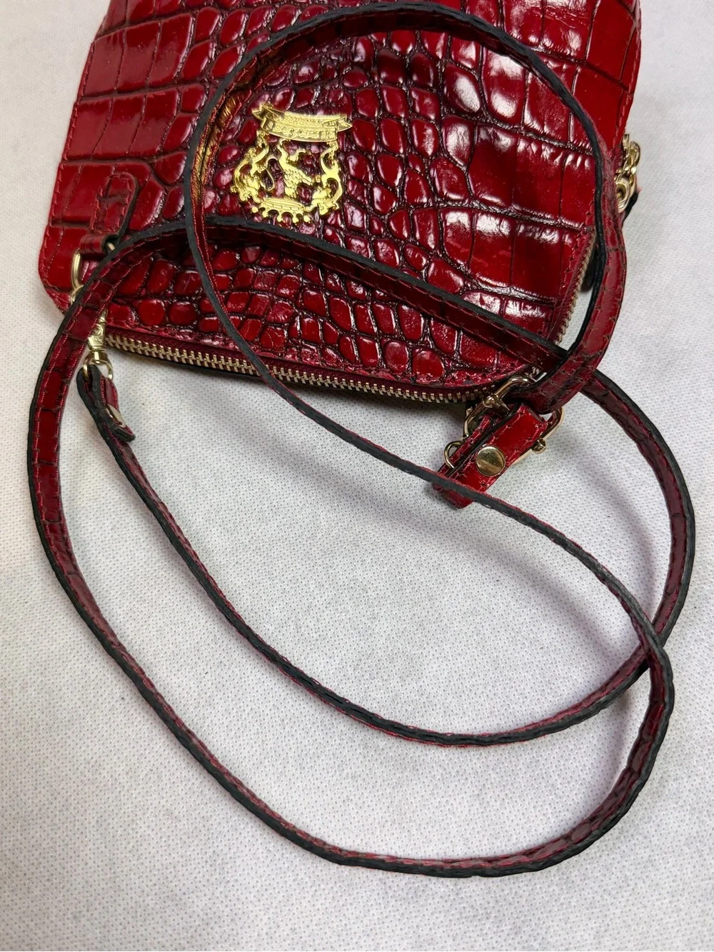 Vintage Firenze Red Croc Embossed Leather Mini Crossbody Bag made in Italy Gold - Picture 4 of 15